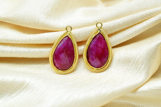 Natural Ruby 12X20mmmm Bezel Charms,Gemstone Bezels,Boho Pendant Charms,Single Bail Pendant,Handmade Brass Pendant,Bezel Connectors,Gift