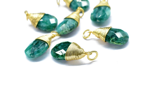 Natural Emerald Faceted Connector,7x10mm Connector,Pear Pendant Jewelry,Gemstone Wire Wrapped Pendant,Wire Wrapped Necklace,Emerald Jewelry,