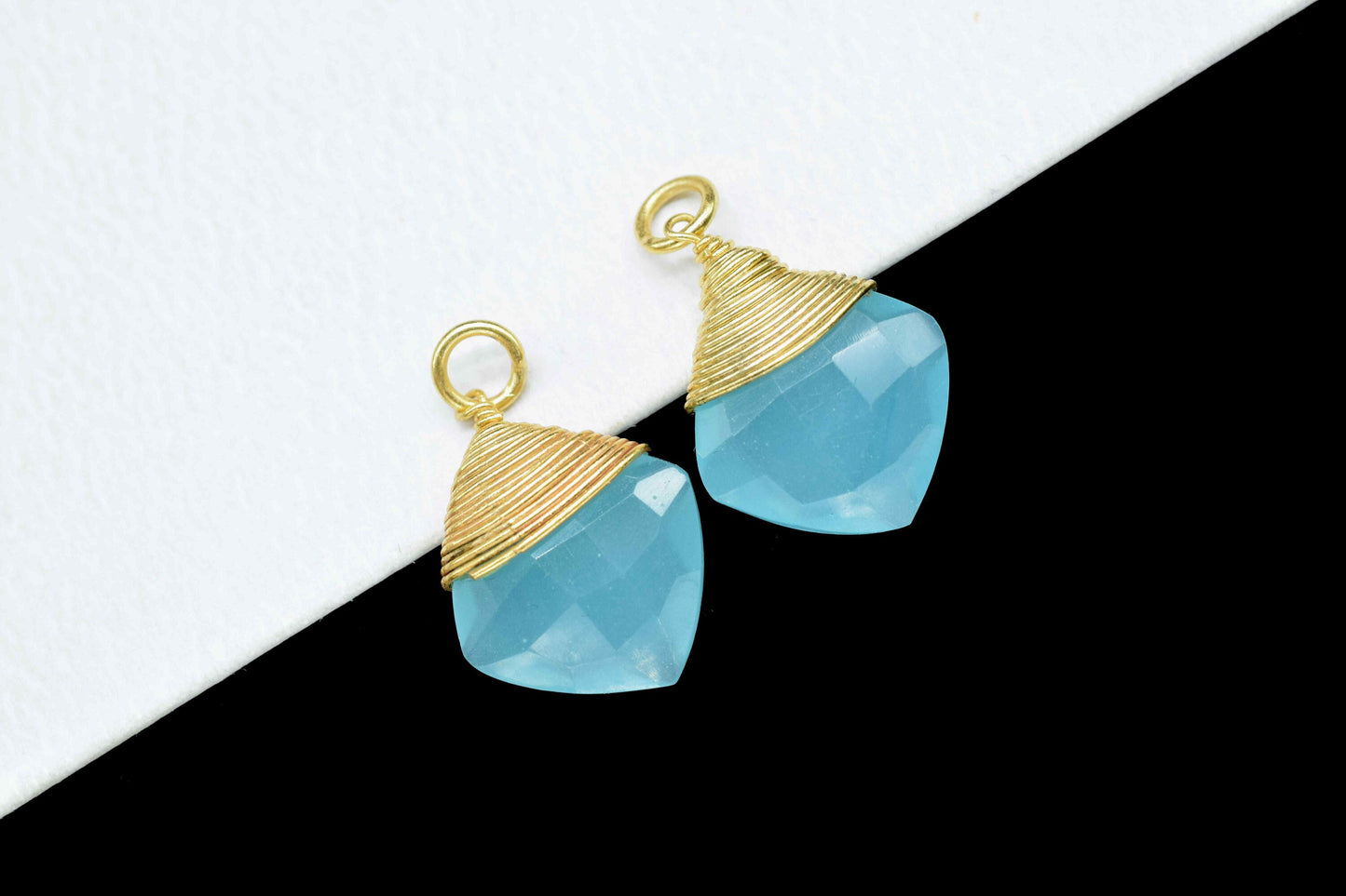 Aqua Chalcedony Square Faceted Connector,Gemstone Wire Wrapped Pendant,Loop Connector,Pendant Jewelry,Wire Wrapped Necklace,Aqua Jewelry