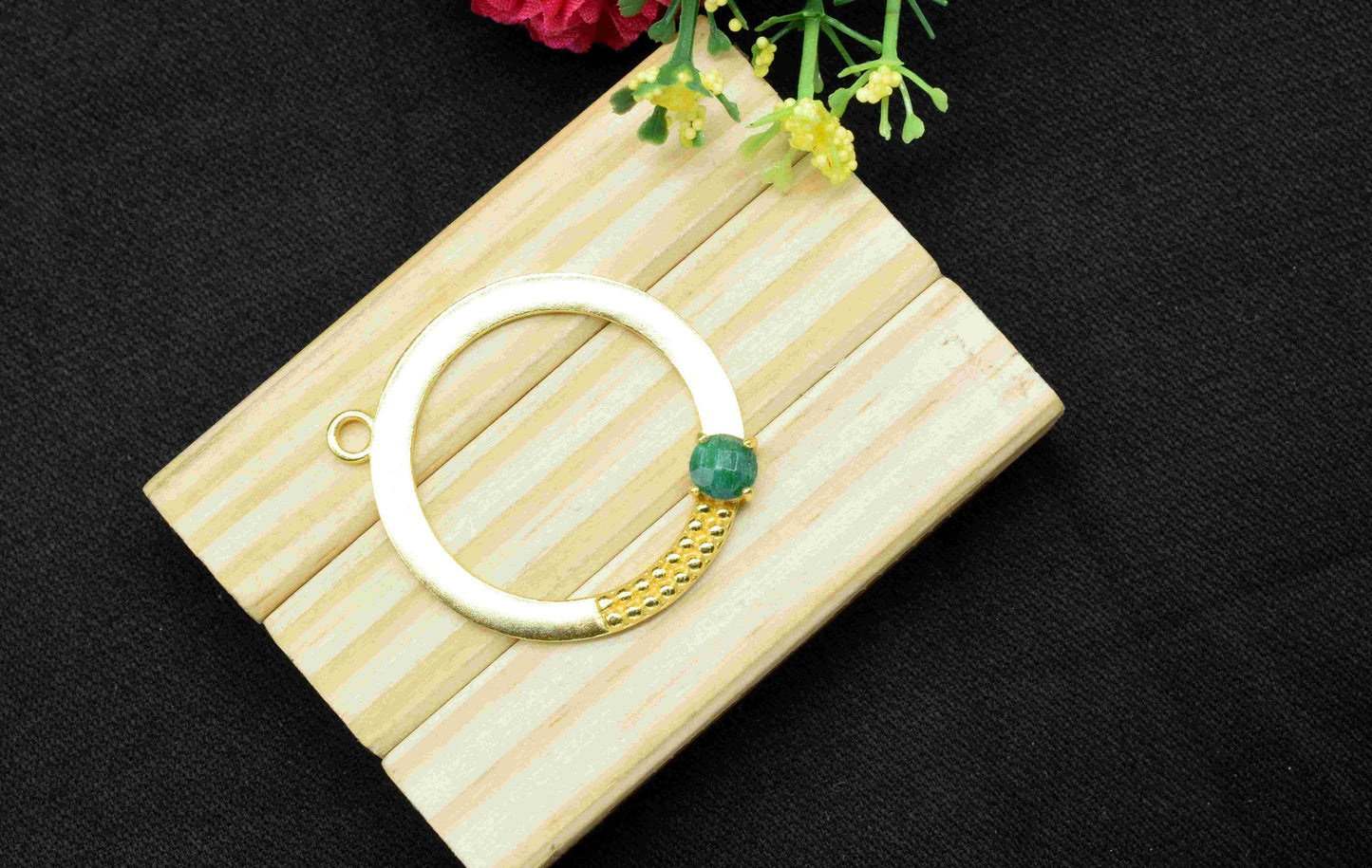 Emerald  Component , Single Bail Charm , Emerald Connector Pendant , Gold Plated Connectors , Earring Component , B'day Gift