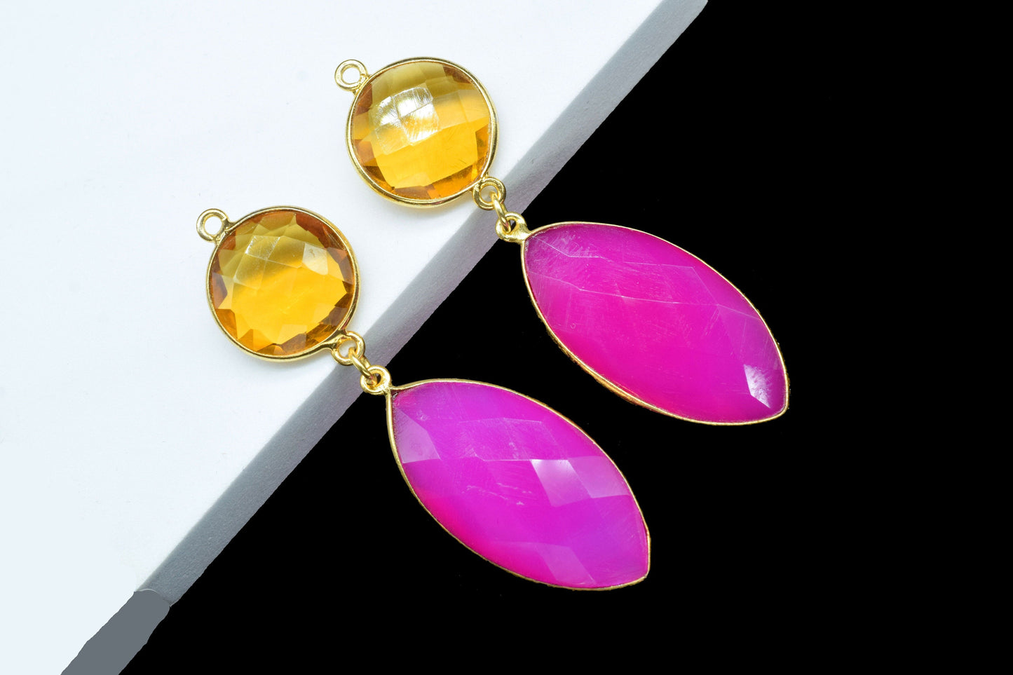 Pink Chalcedony Component pendant,Multi Gemstone Dangle Earring,Necklace Connector,Handmade jewelry,Dangle pendant Charms,Citrine Connectors