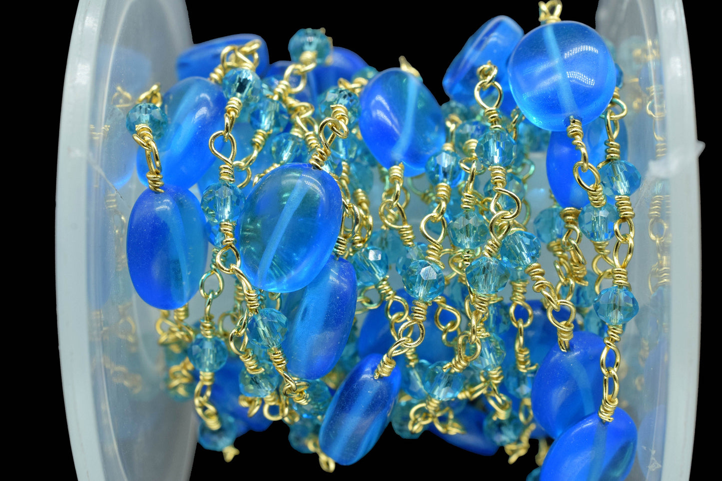 Blue Topaz Quartz Oval Shape Rosary Chain,Sky Beaded Rosary Chain,Finding Wire Wrap Necklace Chain,Gemstone Rosary Chain,Jewelry Making Gift