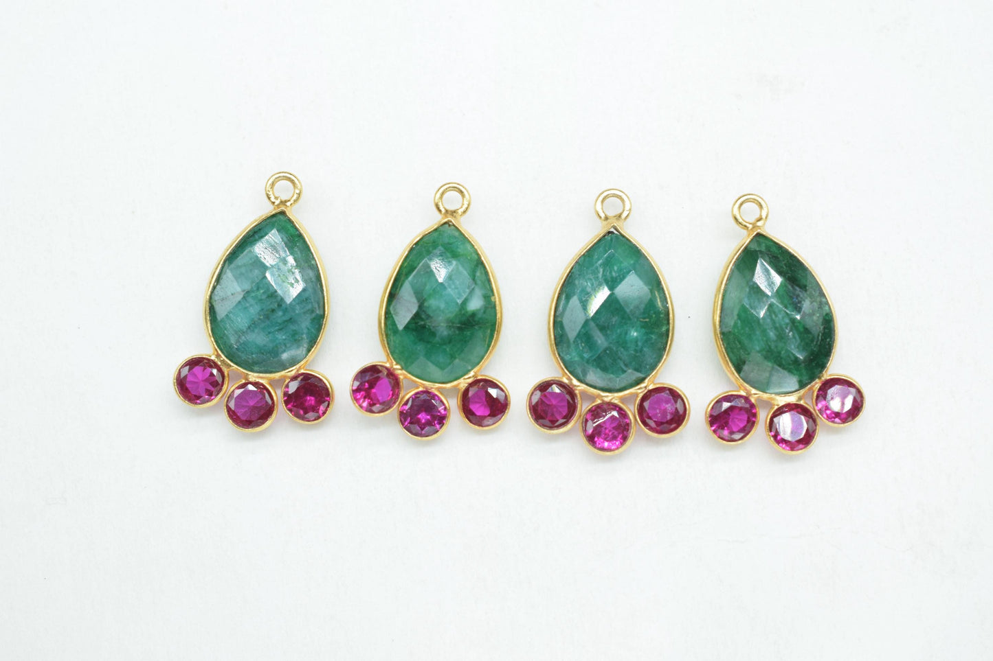 Emerald 10x14mm Pear shape Bezel charms,Emerald Pendant,Green Gemstone connector,Emerald Charms Jewelry,Cubic zirconia Bezel charm,p011