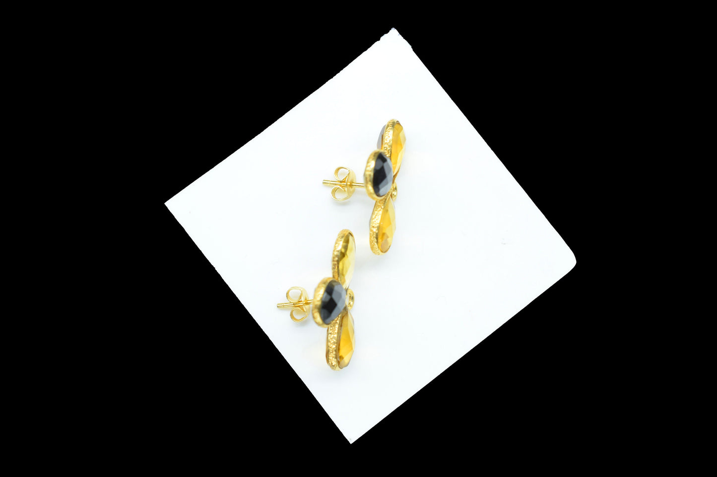 Black Onyx Gemstone Earring Connector/Gold Plated Jewelry/Citrine Handmade Jewelry/Bezel Component/Jewelry making Stone/Pear Shape Stone