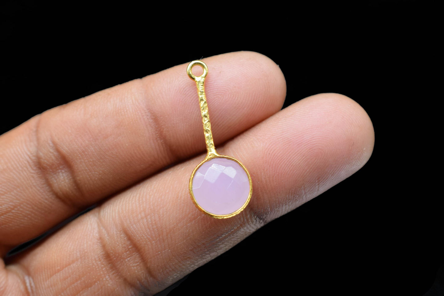 Rose Quartz Pendant/Gemstone Component/Single Bail Charm/Necklace Pendant/Round Shape Charm/Wholesale Supply/Gold Plated Jewellery/Gift