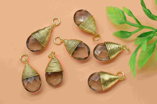 Smoky Quartz Faceted Connector, 10x18mm Smoky Quartz Charms, Jewelry Making, Gemstone Wire Wrapped Pendant,Loop Pendant,Smoky Quartz Jewelry
