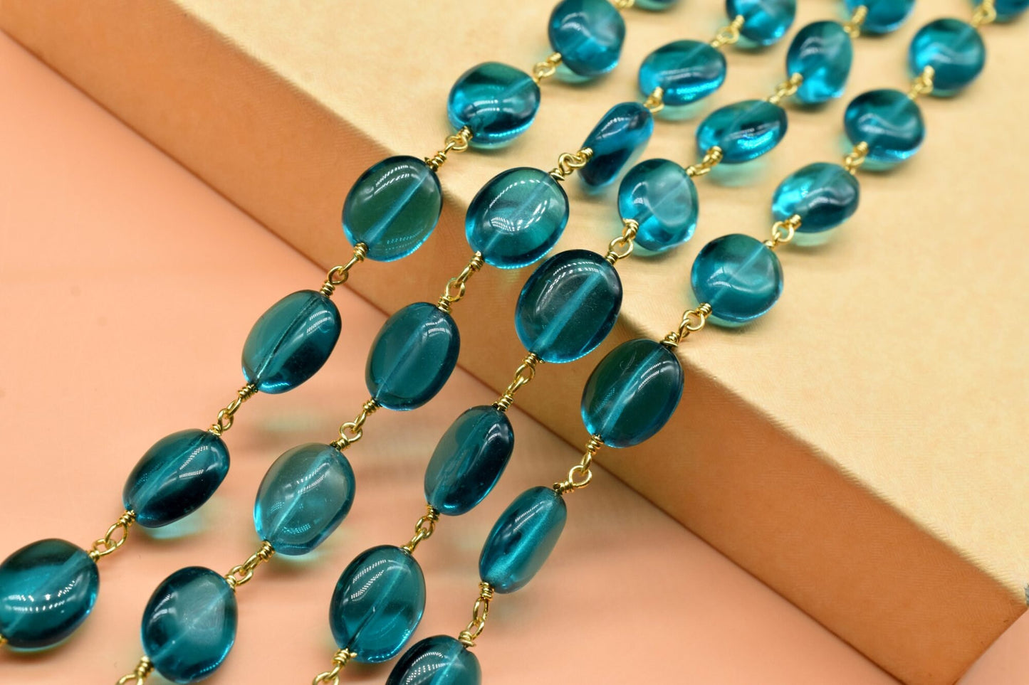 Natural Neon Blue Apatite Beaded Rosary, Gold plated Chain,Neon Apatite Smooth Gemstone Beads Rosary Chain,Natural Gemstone chain,Neon Beads