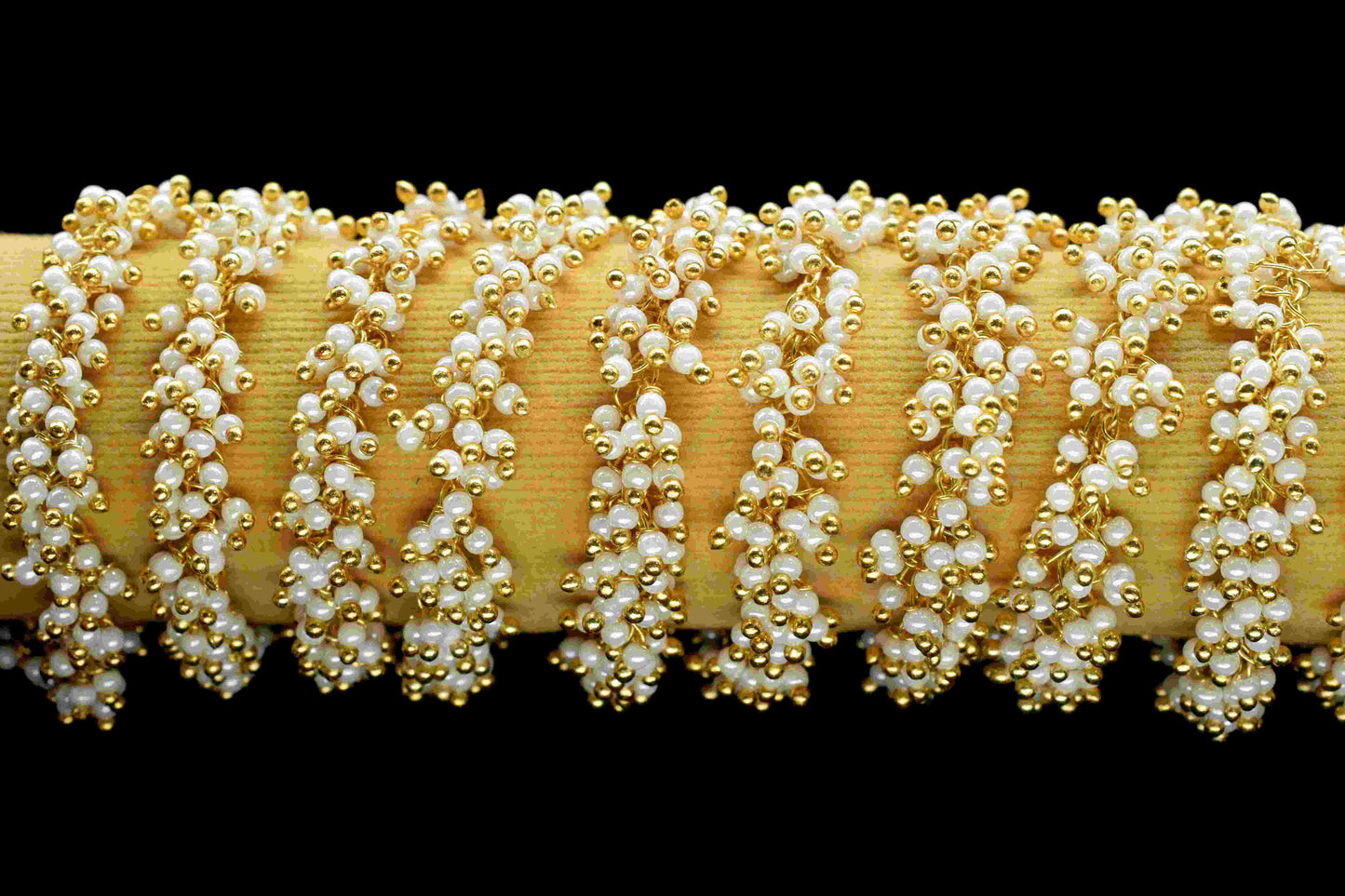 Pearl 2mm Cluster Rosary Chain,Gold Plated Chain,Wire Wrapped Chain,Jewelry Supply,Plain Pearl Beads Gold Plated dangling chain,grape chain