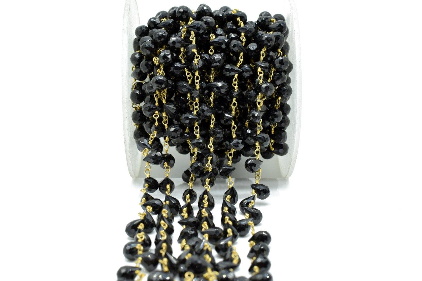 Black Onyx 6x8mm Drops Beaded Chain,Black Onyx Drops Rosary,Black Onyx Wire Wrap Chain,Black Onyx Drops chain,Jewelry Making craft & Chain,