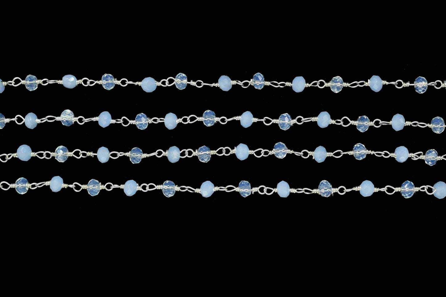 Blue chalcedony 3mm Beaded Chain,Faceted Rosary Style Beaded Chain,Wire Wrapped Rosary Chain,Blue Quartz stone links,Handmade Jewelry Making