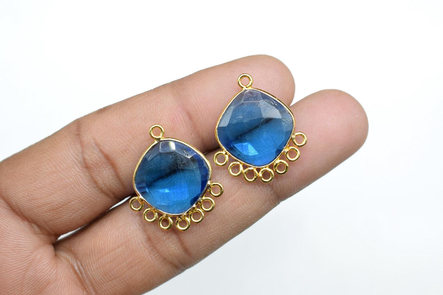 Blue Topaz 14mm Cushion Bezel Charms/Gemstone Single Bail/Component charm/Handmade Jewellery Connectors/Women Jewelry/Handmade Connector