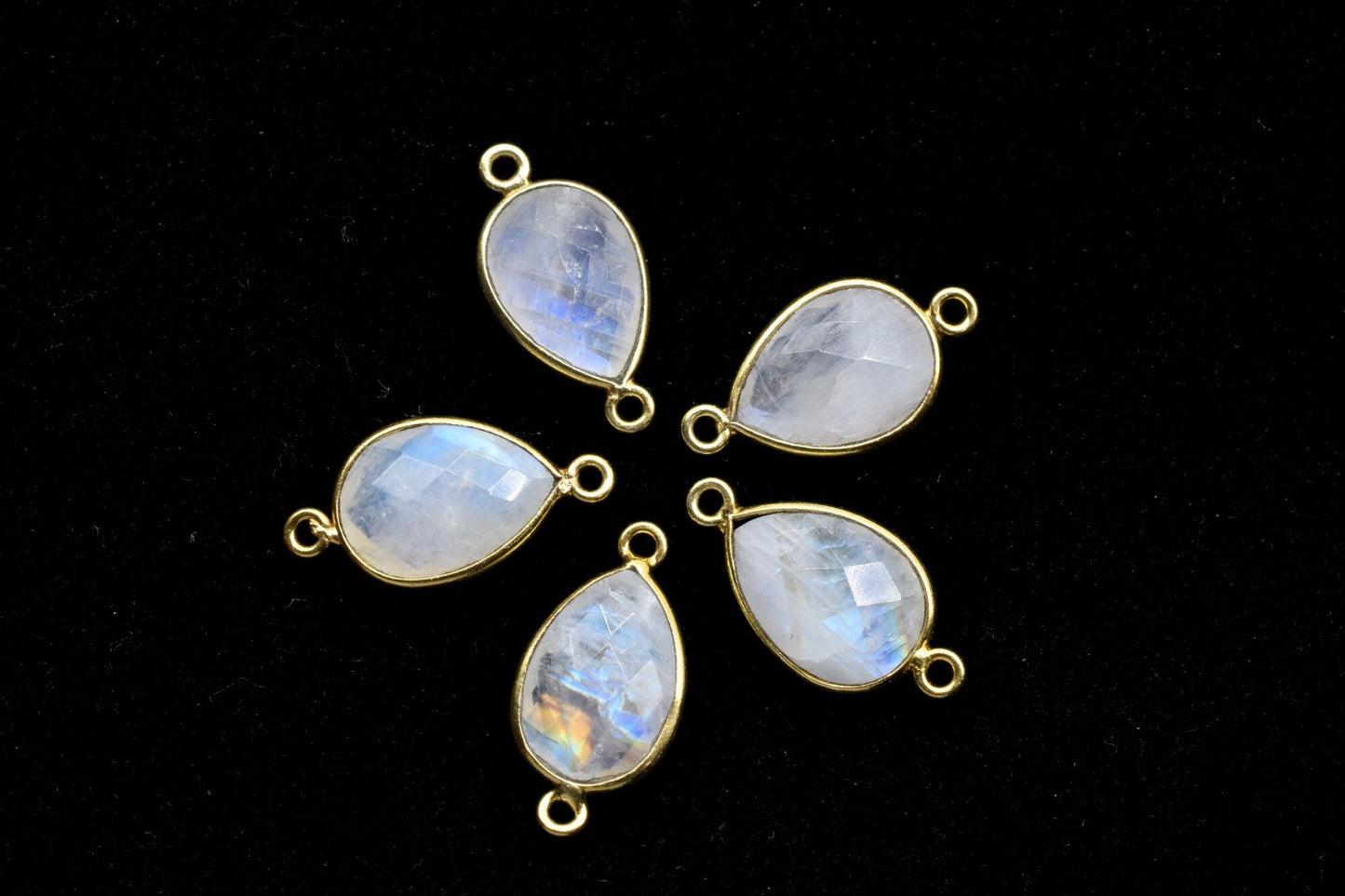 Moonstone 10x14mm Pear Shape Double bail Connectors,Moonstone Teardrop pendant,Moonstone Gold Plated bezel,jewelry making charms crafts,