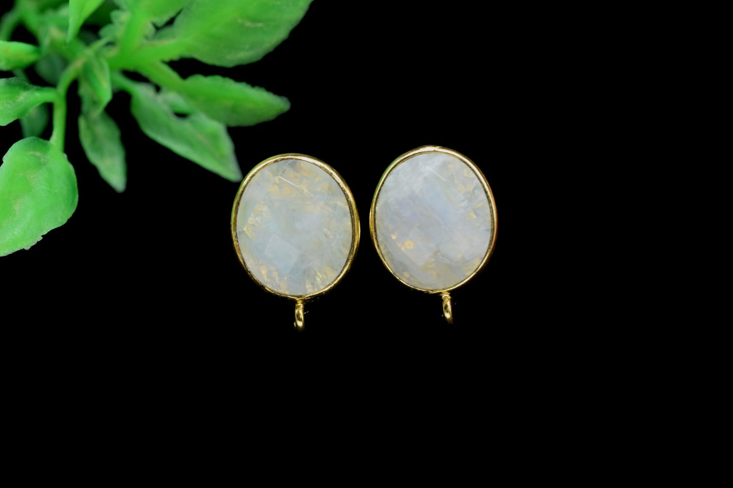 Rainbow Moonstone Oval Shape Earring Connector,Earring Making Connectors,Moonstone connectors post studs,June Birthstone,Bail Connectors,