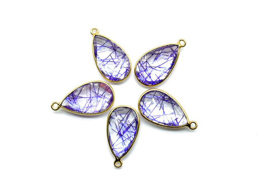 Blue Rutile 12x20mm Pear shape charm,Rutile Pear pendant,Rutile Gold Plated bezel,jewelry making charms craft,Rutile Birthstone charm,jewels