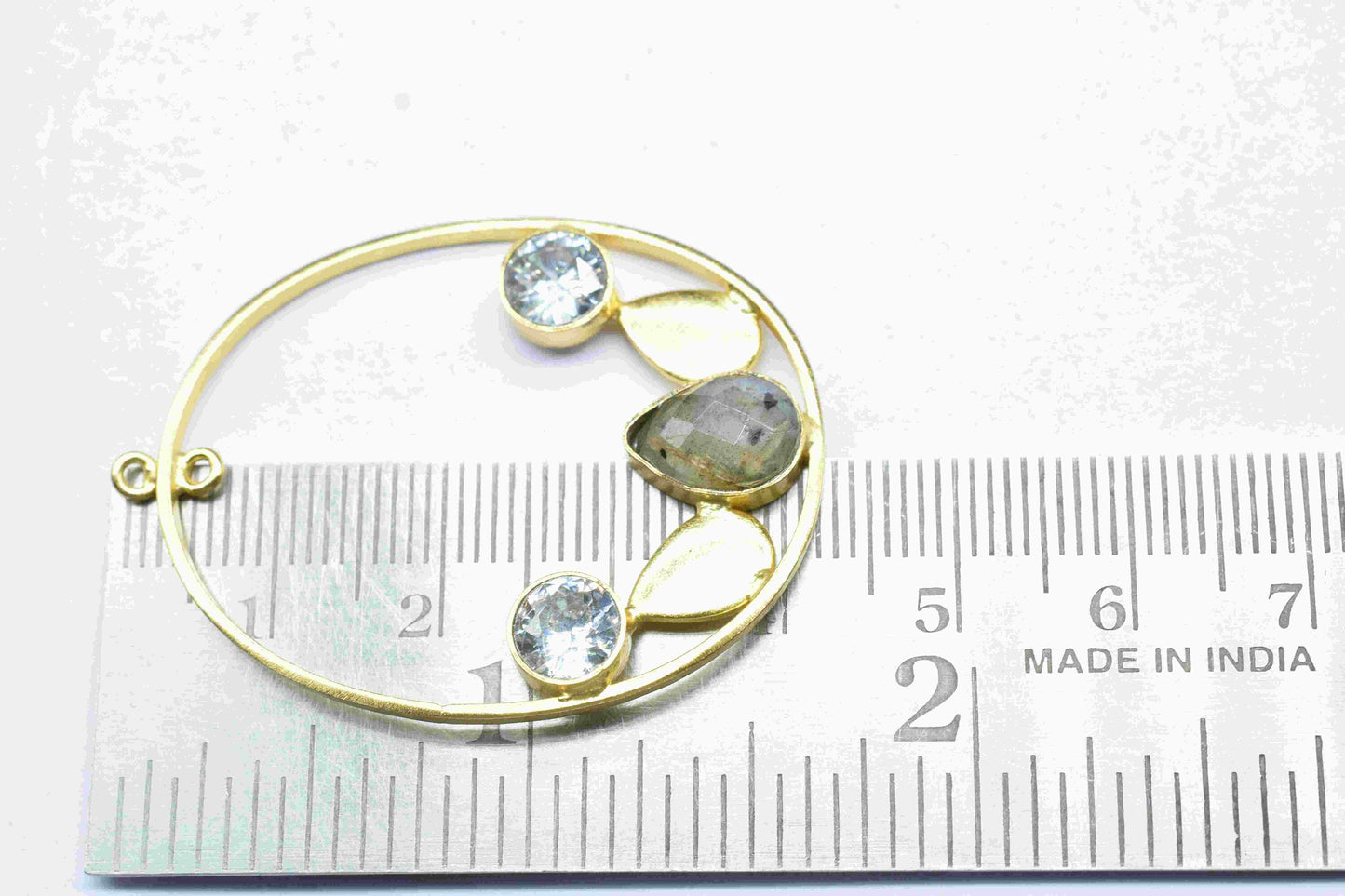 Multi Stone Labradorite Zircon Gemstone Pendant,Finding Oval Shape Single Bail Charm,Finding Gold Plated Connectors,Labradorite Earring,Gift