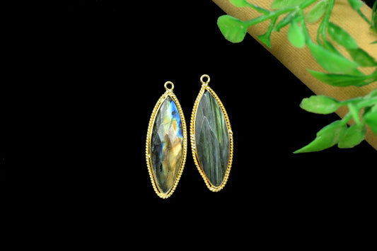 Labradorite Gemstone Faceted marquise Single bail charm,Labradorite Gold Plating Connector,Labradorite 10x30mm marquise Connector Pendant
