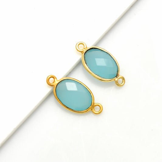 Aqua chalcedony 8x12m Bezel connector,Chalcedony oval Shape Gold Plated bezel,chalcedony charms,Gold Vermeil Bezel,jewelry Gold-Filled bezel