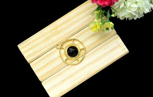 Black Onyx Gemstone Component , Single Bail Charm , Black Onyx Connector Pendant , Gold Plated Connectors , Earring Component , B'day Gift