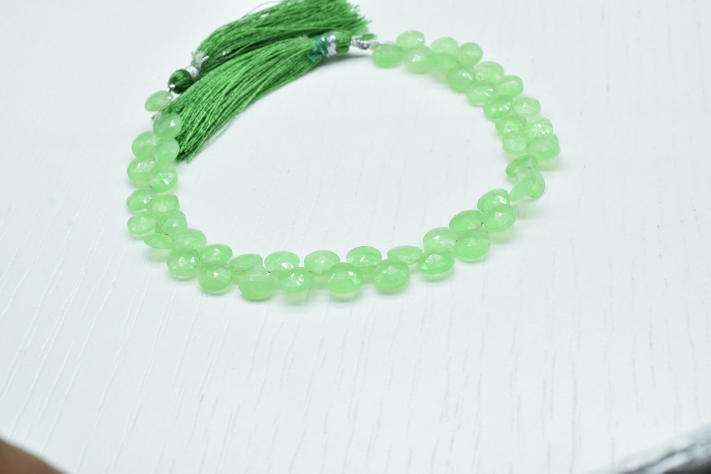 Prehnite Faceted  7mmHeart Shape Briolettes,Green Gemstone Heart Beads,Prehnite 8 inch strand,Jewelry Making Supplies,Prehnite Heart jewelry