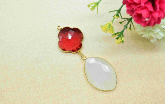 Pink Tourmaline+ White Rainbow Component Pendants ,Multi Stone Dangle Earrings ,Earring Component Jewelry ,Dangle pendant Charms, B'day Gift