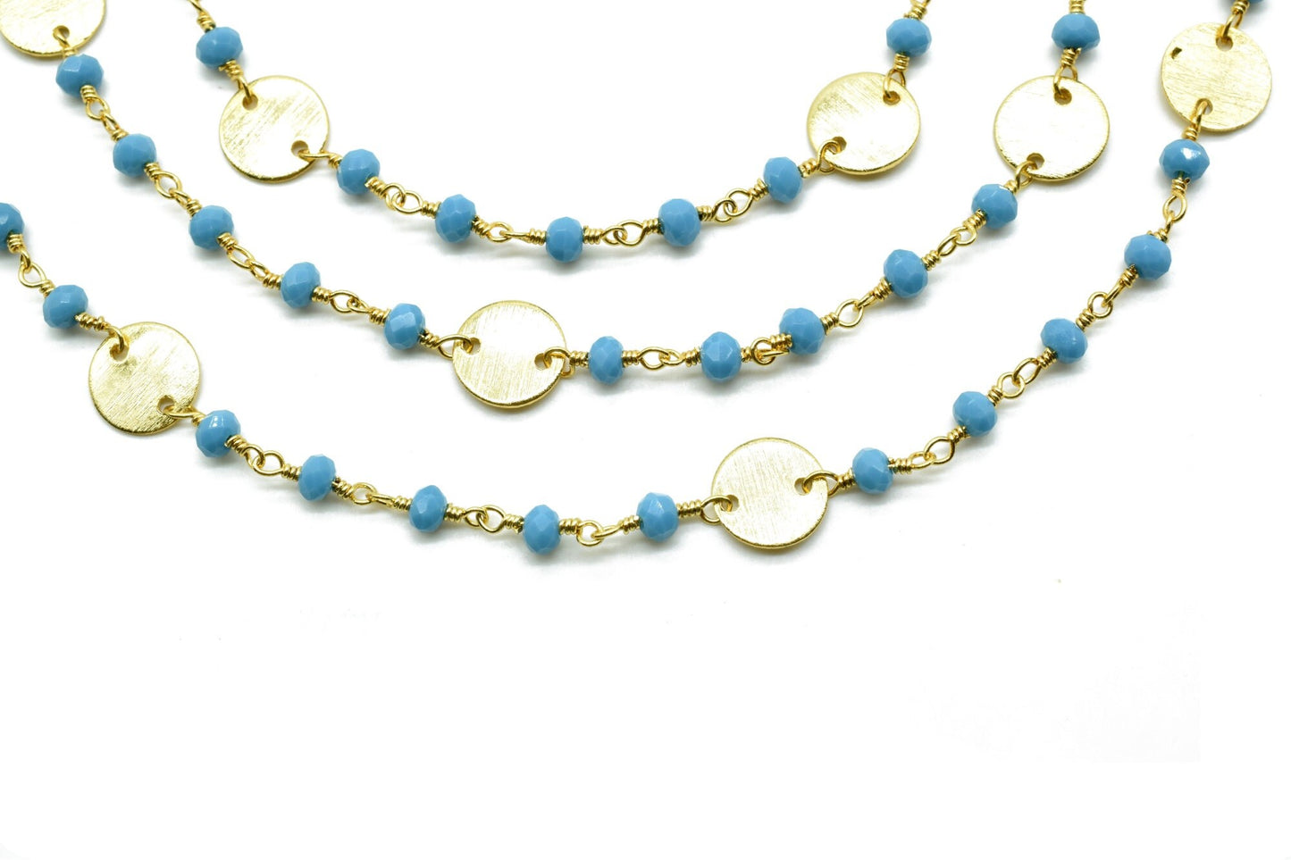 Turquoise 3mm Beaded Chain,Beaded Gold Plated Rosary Chain,Turquoise Rondelle Faceted Rosary Chain,jewelry Making,Finding,circle charm chain