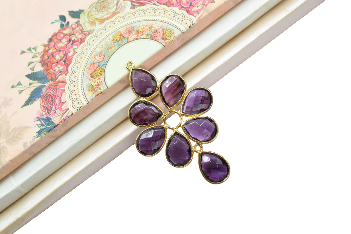 Components Earring Connectors,Craft Supplies,Handmade Pendant Beads Jewelry,Teardrop Station Bezel Link Pendants,Gemstone Flower Pendant