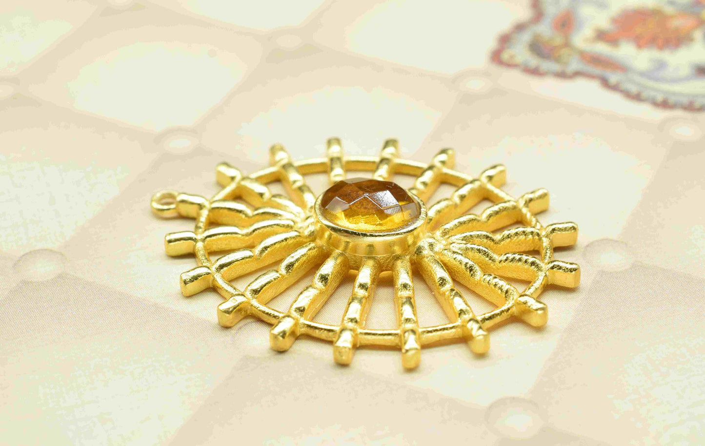 Citrine  Gemstone Component Single Bail Charm, Citrine Connector Pendant ,Finding Gold Plated Connectors ,Pendant Jewelry, Earring Component