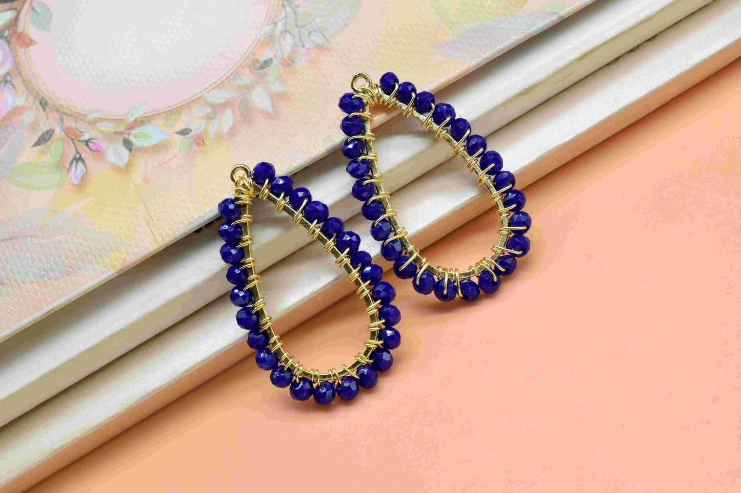 Lapis Lazuli Beaded Earring,Gemstone Components,Handmade Earring,Dangle Earring Components,Findings Earring Components- Connector Jewelry