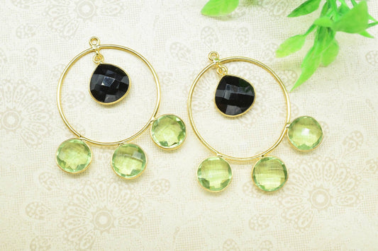 Green Amethyst Dangle Component Earring,Finding Round Earring,Circle Earring,Black Onyx Earring jewelry,Gemstone Component Connector,Gift