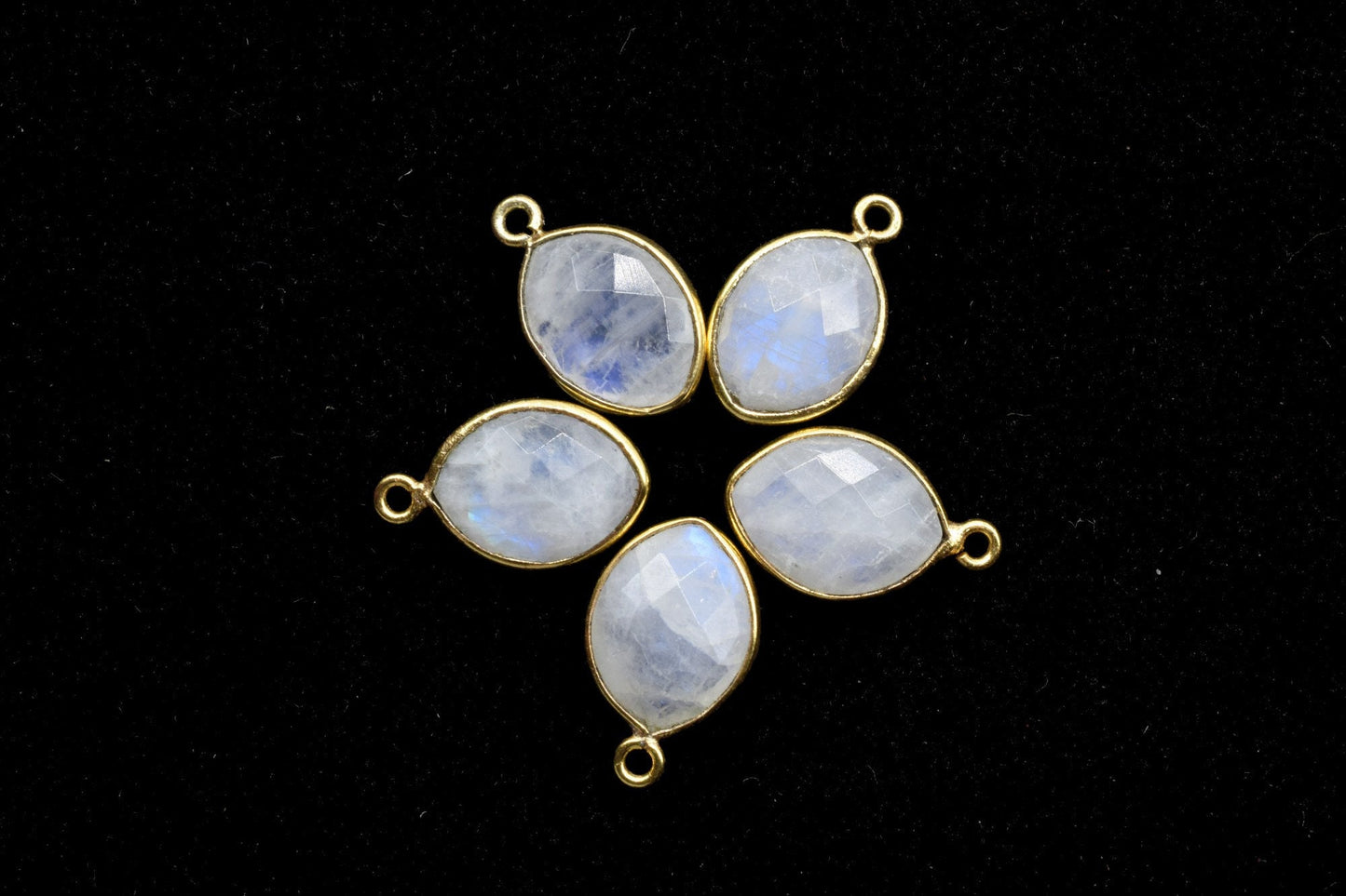 Moonstone 10x13mm Eye shape single loop connectors,Moonstone Pendants,White Rainbow bezel links,Gemstone fancy shape Charms,Minimal Stones