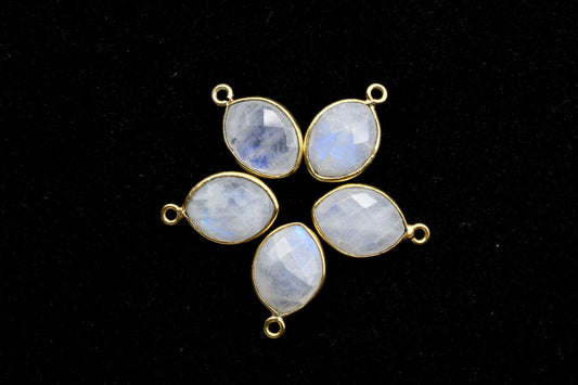 Moonstone 10x13mm Eye shape single loop connectors,Moonstone Pendants,White Rainbow bezel links,Gemstone fancy shape Charms,Minimal Stones