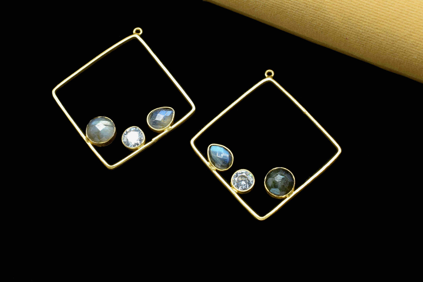 Labradorite Gemstone Component Square Shape Single Bail Charm,Labradorite 32mm Connector Pendants,Single Loop Connectors,Labradorite Jewelry