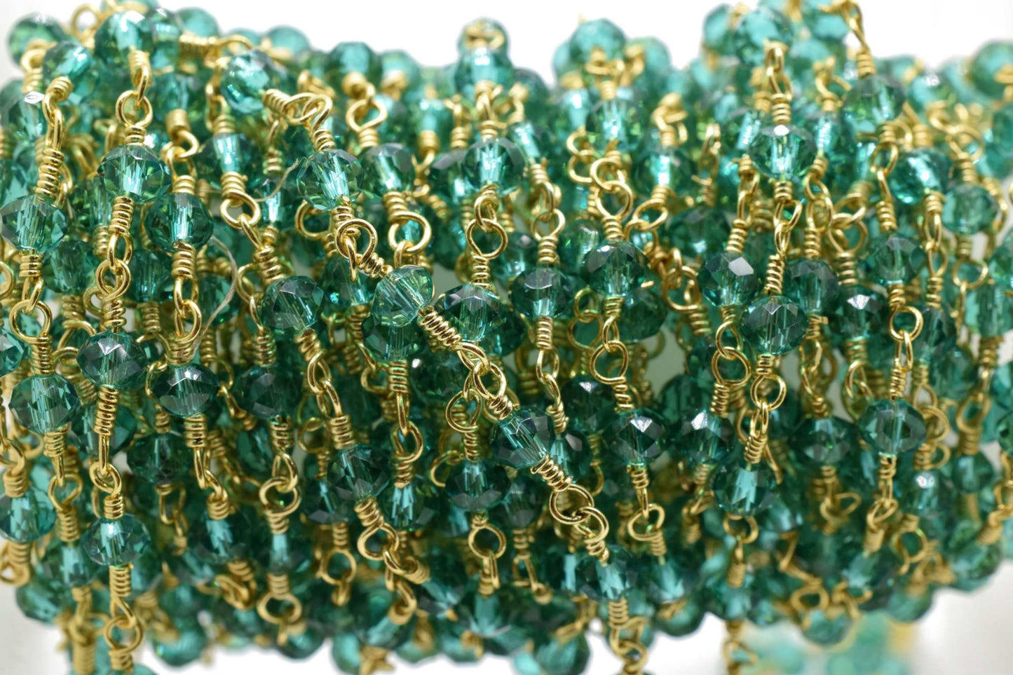 Apatite 4mm Beaded Chain,Apatite Rosary,Apatite Wire Wrap Chain,Apatite Brass chain,Apatite Jewelry Making craft &Chain,Apatite Rosary chain