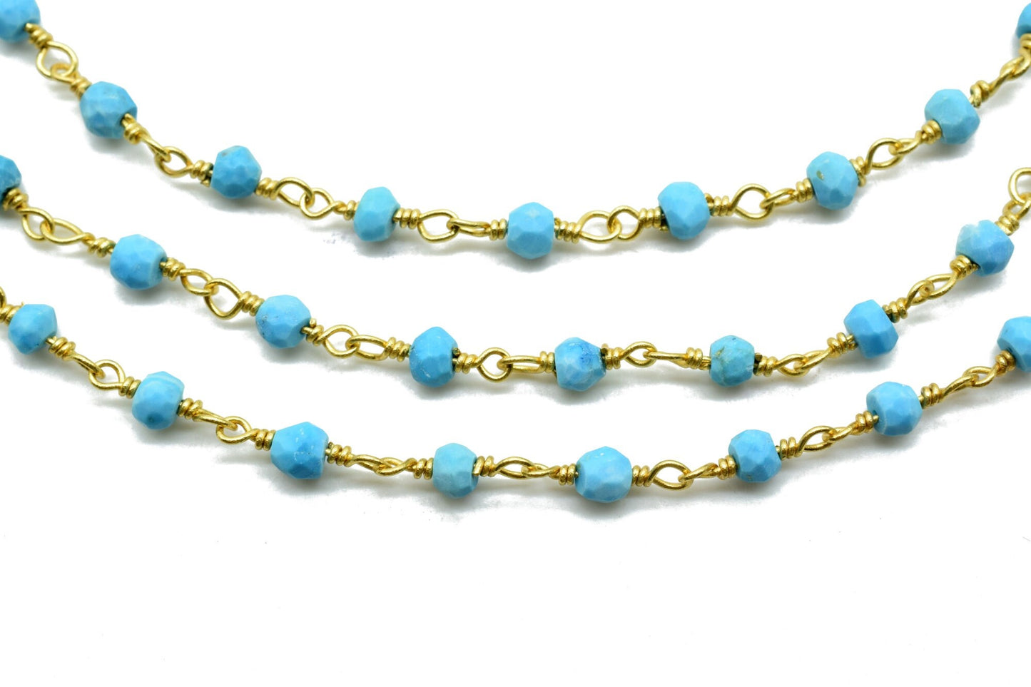 Turquoise 3mm Beaded Chain,Beaded Gold Plated Rosary Chain,Turquoise Rondelle Faceted Rosary Chain,jewelry Making,Finding,Bulk Roll Wire