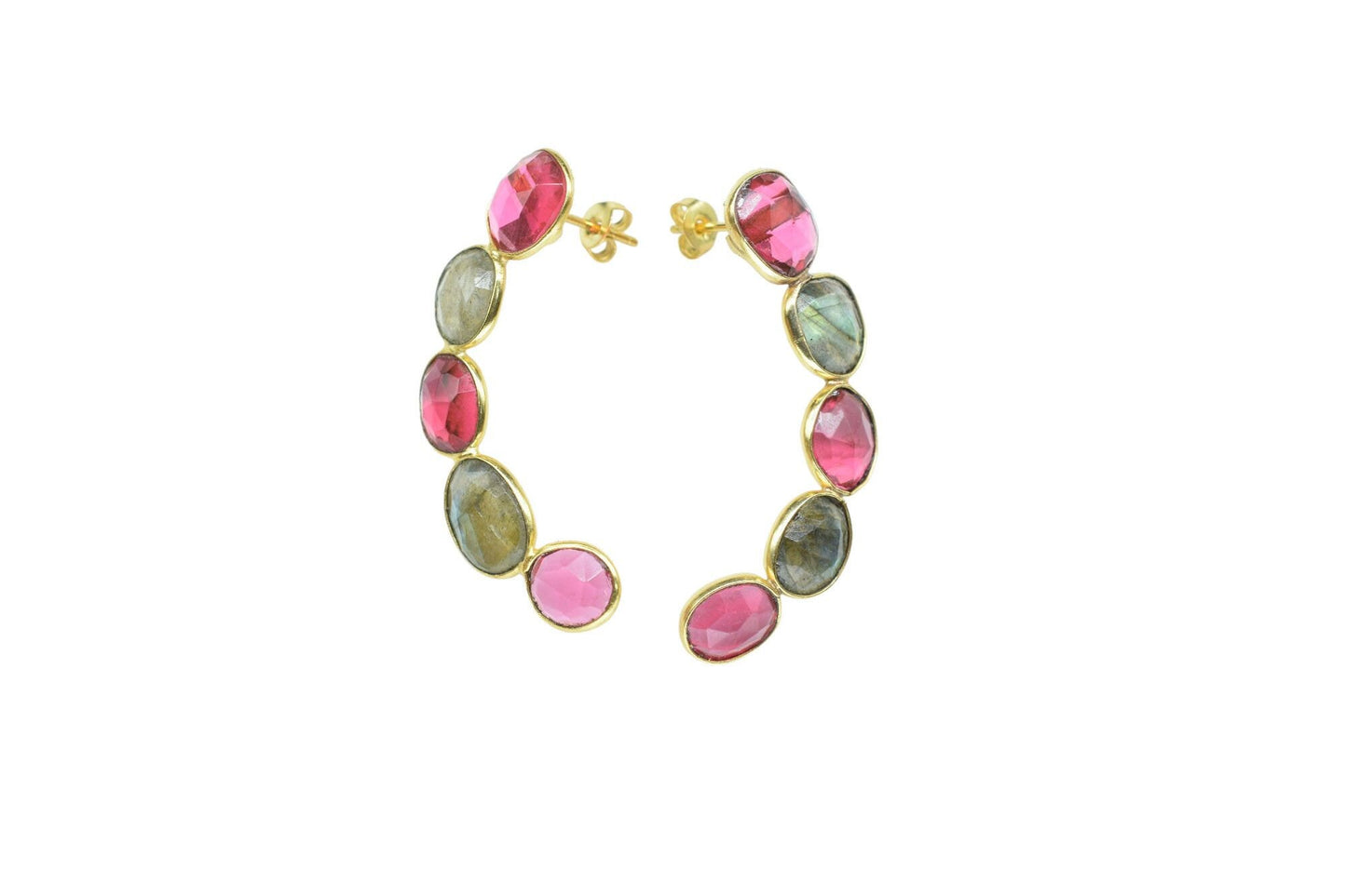 Pink Tourmaline Earring/Double Stone Earring/Gemstone Labradorite Earring/Bridal Jewelry Earring/Women Earring/Handmade Earring/Gift For Her