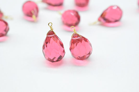 Pink Tourmaline 10x14mm Faceted Drops,Tourmaline Wire Wrapped Gemstone Connector,dainty Pendant,Tourmaline Connector Charms,Pink Tourmaline