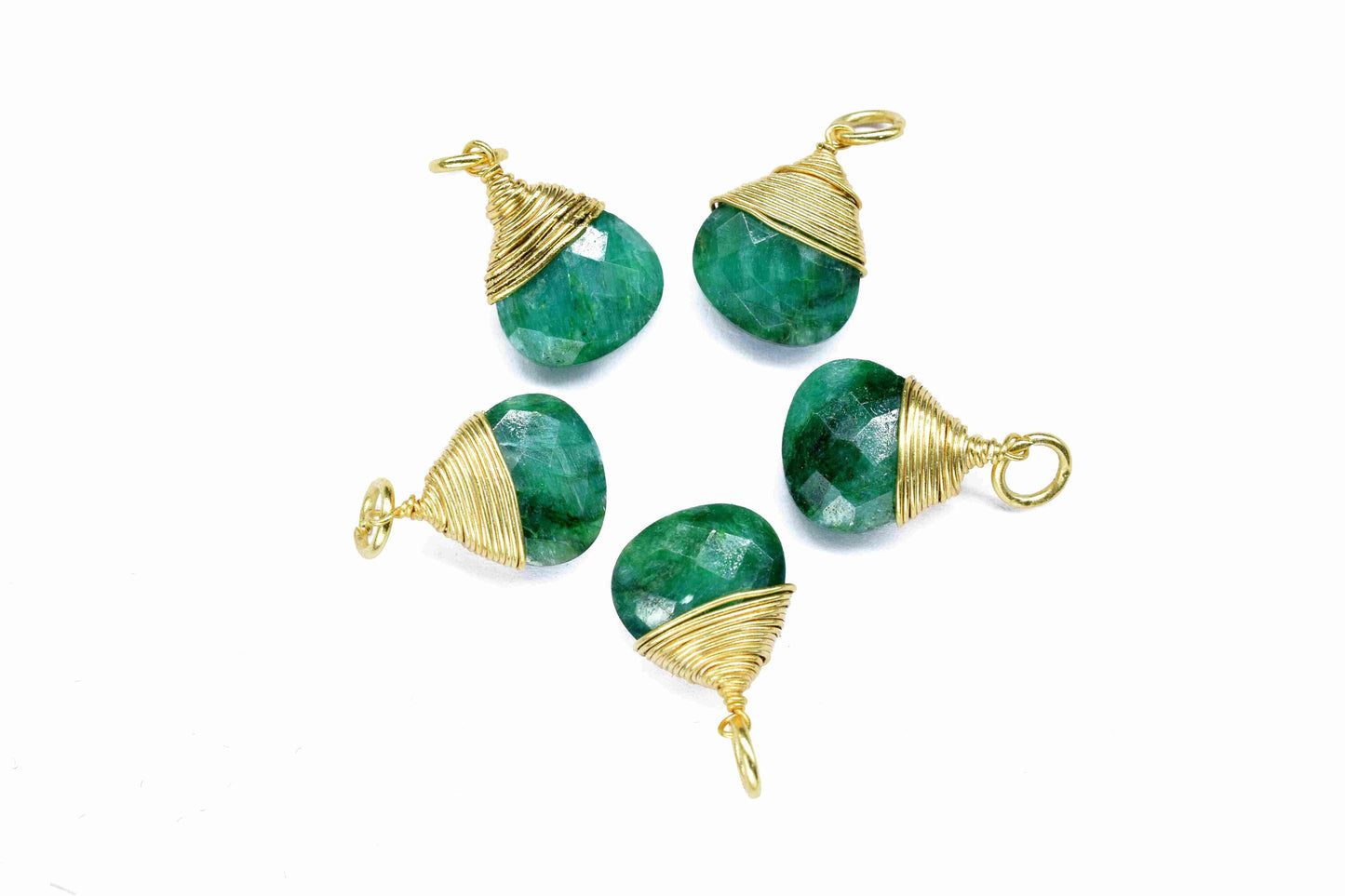 Emerald Heart Faceted Connector, 10mm Heart Shape Pendant,Emerald Jewelry,Wire Wrapped Gemstone Pendant,Loop Connector,Wire Wrapped Necklace