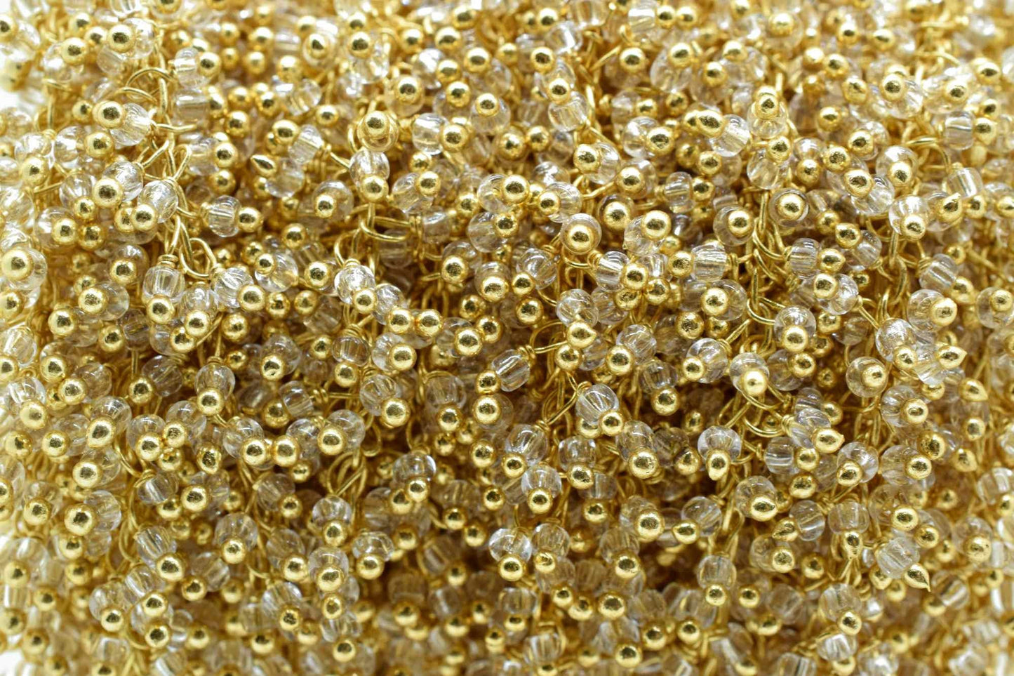 Crystal 2mm cluster chain,Crystal Dangling Chain,Crystal cluster Chain with Gold PlatedWire,Brass cluster beaded chain,Crystal vermeil chain