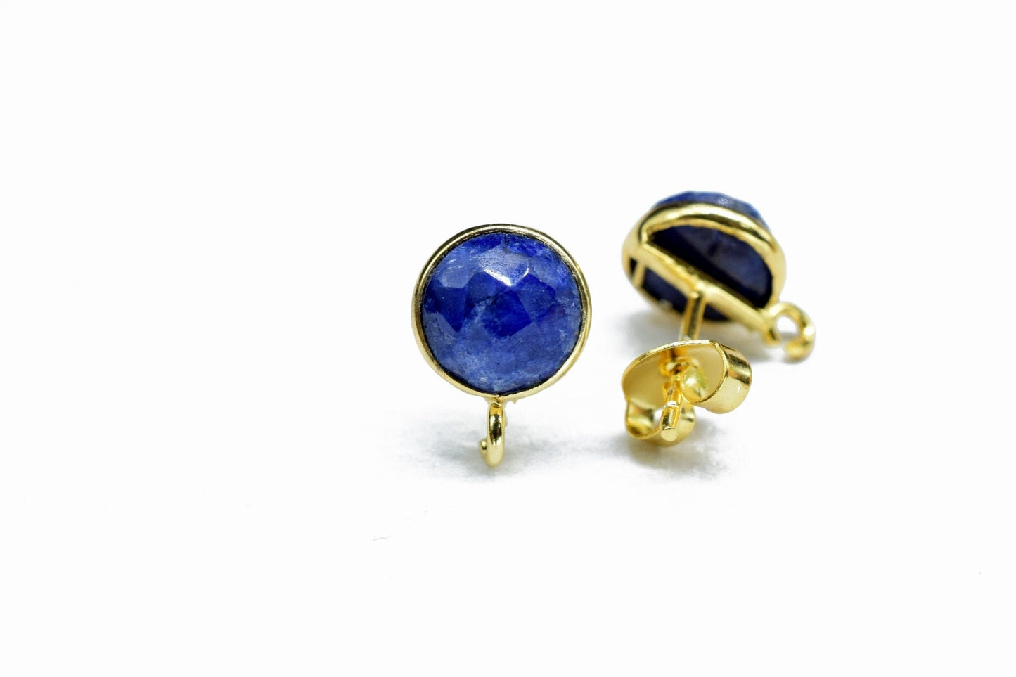 Blue sapphire 8mm Round Earring Connector,Gemstone Connector Post Stud,Craft Supplie,Jewelry Findings,Jewelry Making Connector,Sapphire Stud