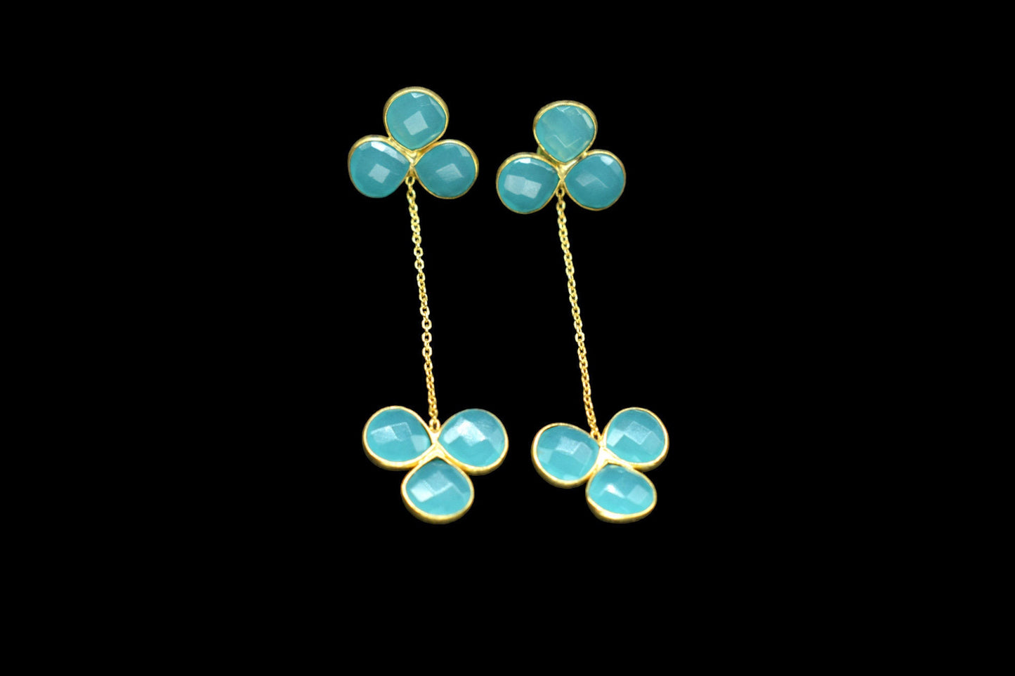 Aqua Chalcedony Gemstone Earrings/Gold Plated Jewelry/Chalcedony Handmade Jewelry/Heart Shape Earring/Anniversary Gifts/Bridesmaids Earrings