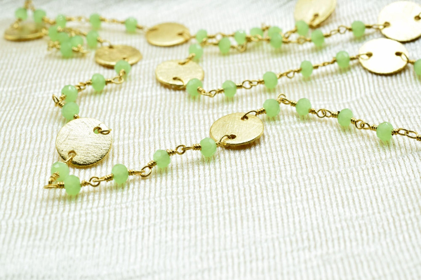 Prehnite 3mm Beaded Chain,Natural Green Prehnite Rondelle Faceted Beaded Rosary Chain,Gold Plated Wire,Jewelry Making,circle charms chain,