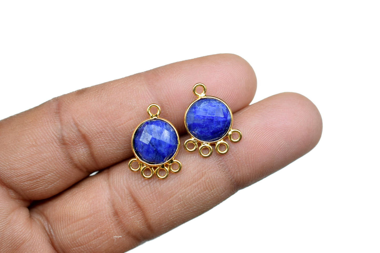Blue Sapphire 10mm Round Bezel Charm/Gemstone Brass Component/Single Bail Pendant charms/Round Handmade Jewellery Connector/B'day Gift