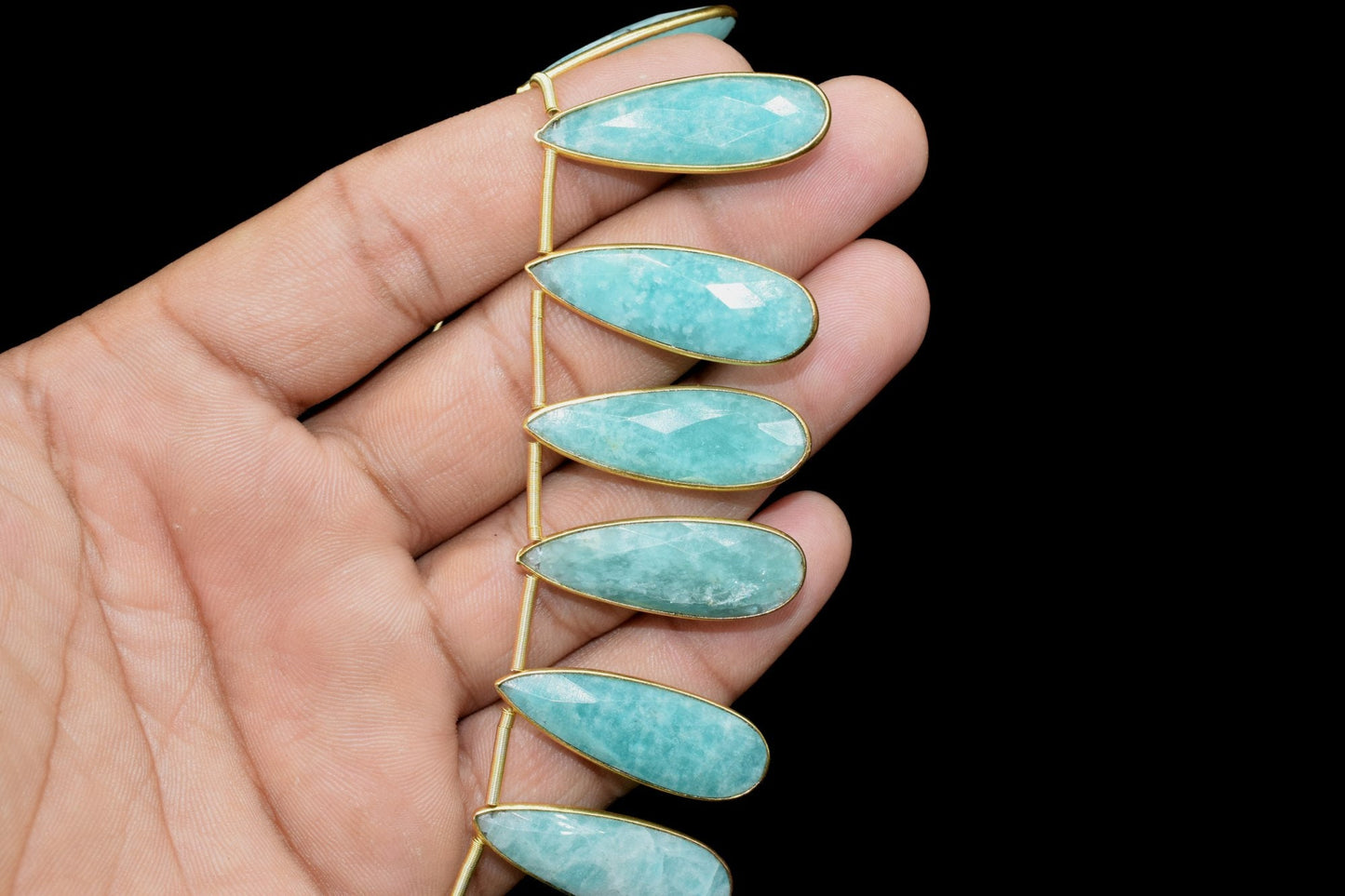 Natural Amazonite 10x30mm Teardrop briolettes,Gemstone 18k Gold Plated Single Bail charms,Amazonite gold plated briolette,Bezel strand