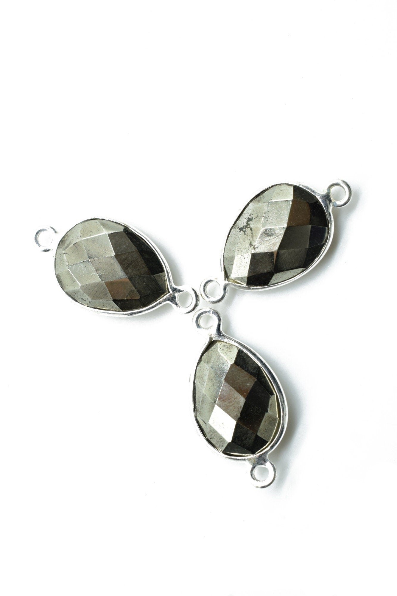 Natural Pyrite 10x14mm Pear Double bail connectors,Pyrite silver connectors,Pyrite silver Plated bezel, Pyrite jewelry making charms,Pyrite