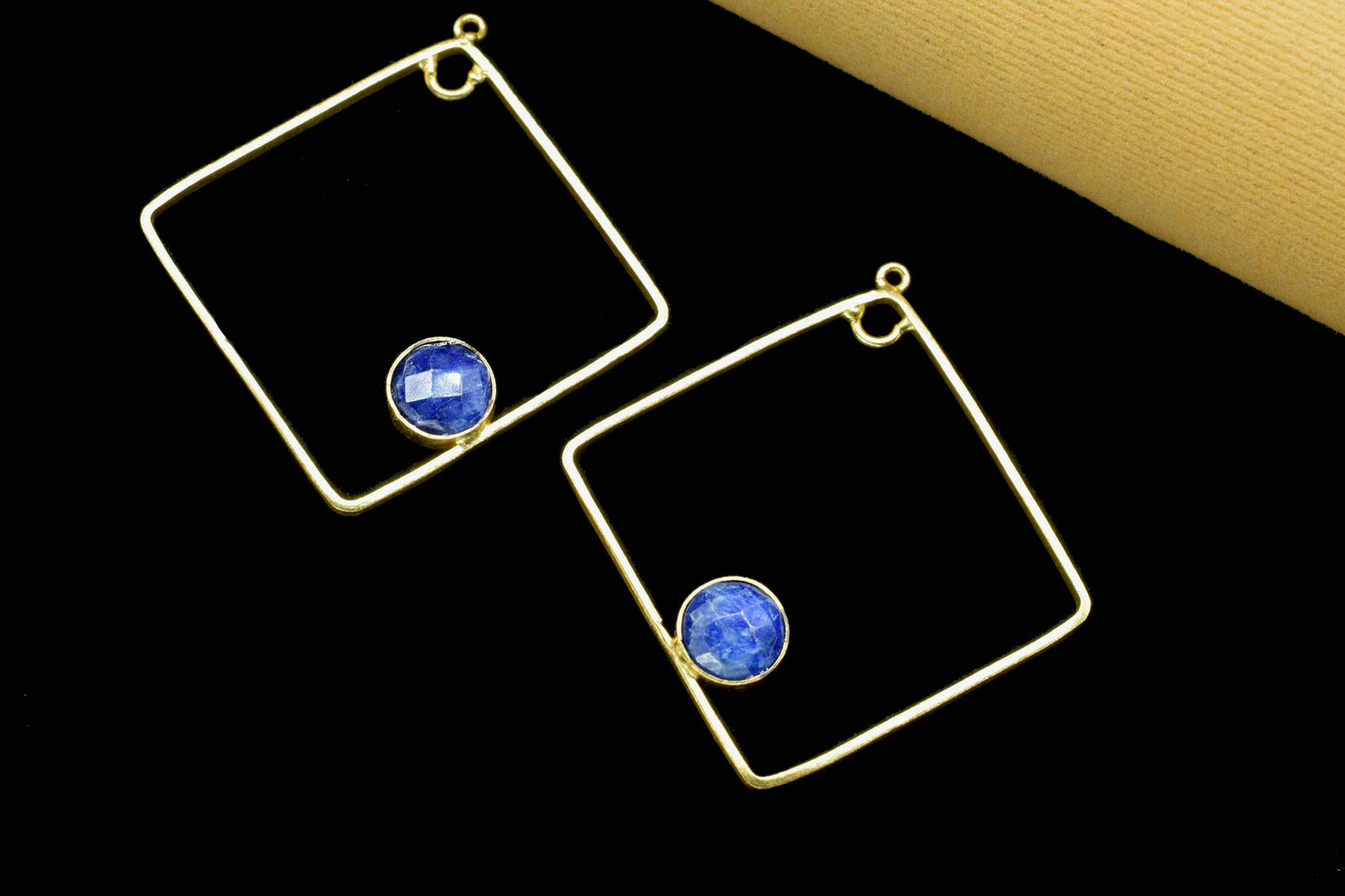 Blue Sapphire Gemstone Component,Gold Plating 32mm Square Shape Earring,Finding Necklace Jewelry,Gemstone Component,Pendant Jewelry,Gift Her