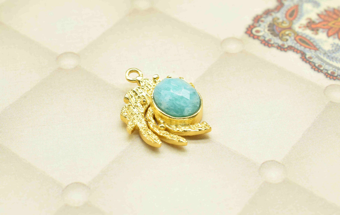 Amazonite Pendant ,  Gemstone Handmade Pendant , Bulk Gemstone Pendant , Gold Plated Connectors ,Single Bail Gemstone Connector Charm