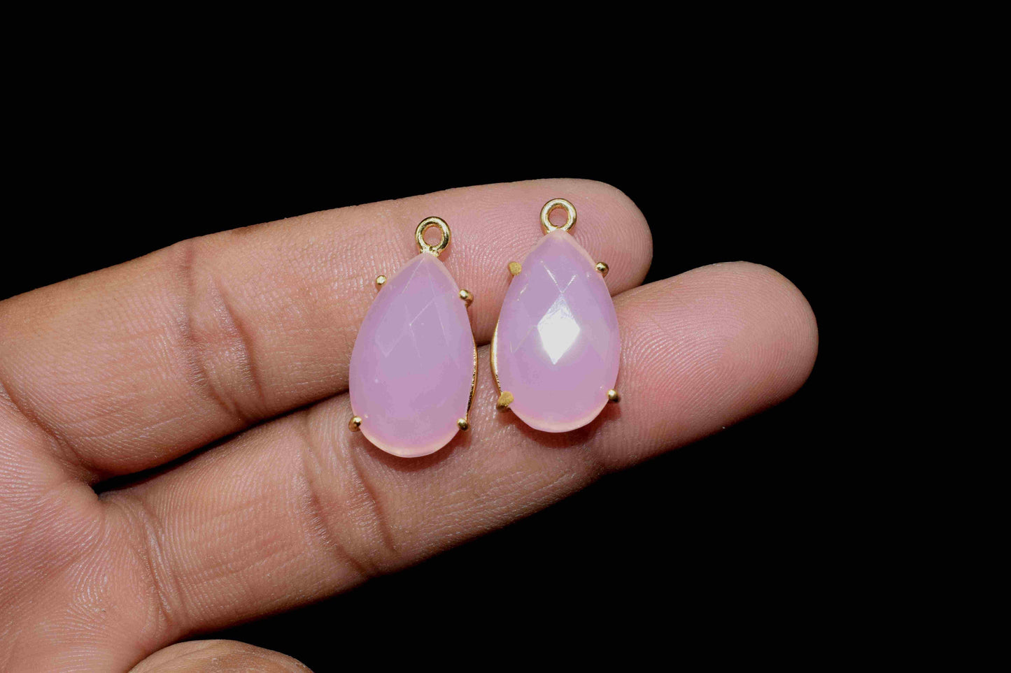 Rose Quartz Faceted Gemstone 12x20mm Pear Shape Connector,Rose Quartz Single bail connectors,Pink Quartz jewelry,Pink Quartz Bezel Pendant