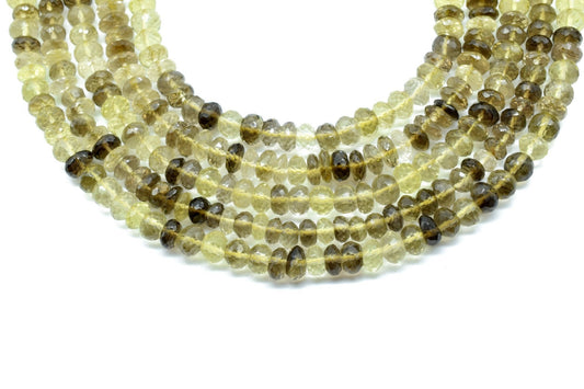 6 inch Strand, Very Good Quality, Natural Bio-Lemon Quartz Fancy Faceted Round Shape Beads,Size-7mm To 7.5mm Beads, Bio Lemon Gemstone Beads