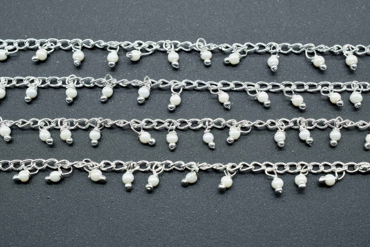 Natural Pearl Beads Rosary Chain,Silver Plated,Wire Wrapped Chain,Round Smooth Beads,Gemstones Beaded Cluster Rosary,Pearl Chain Connector