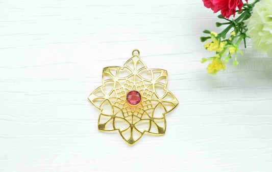 Pink Tourmaline Gemstone Component, Single Bail Charm , Pink Tourmaline Connector Pendant, Gold Plated Connectors ,Pendant,Earring Component